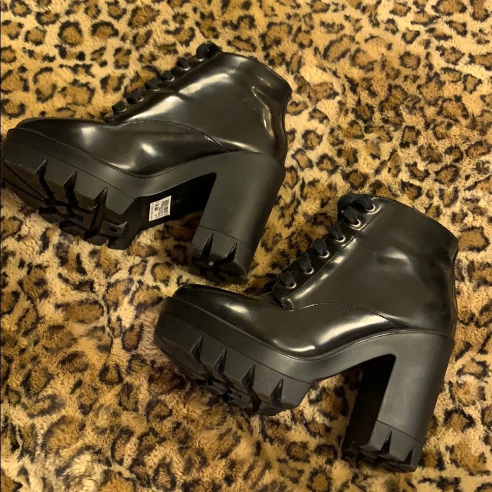 Lace Up Platform Moto Boots